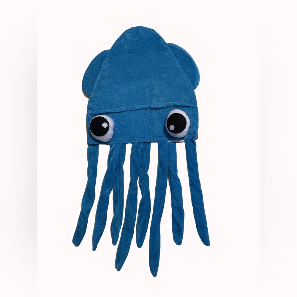 CLEARANCE Squid hat plush blue with black and white eyes